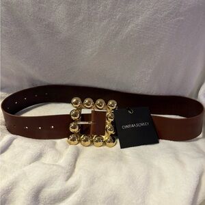 Cynthia Rowley Oversized Buckle Belt in brown leather